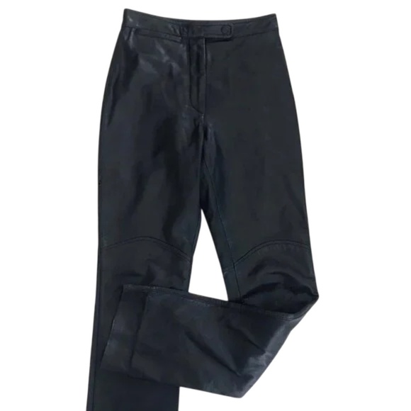 Women's Genuine Black Leather Pants Slacks - Picture 1 of 8